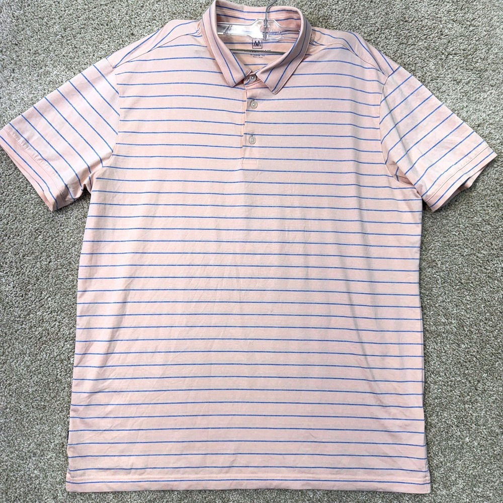 Mizzen+Main Polo Shirt Mens XL Trim Pink Blue Striped Short Sleeve EUC